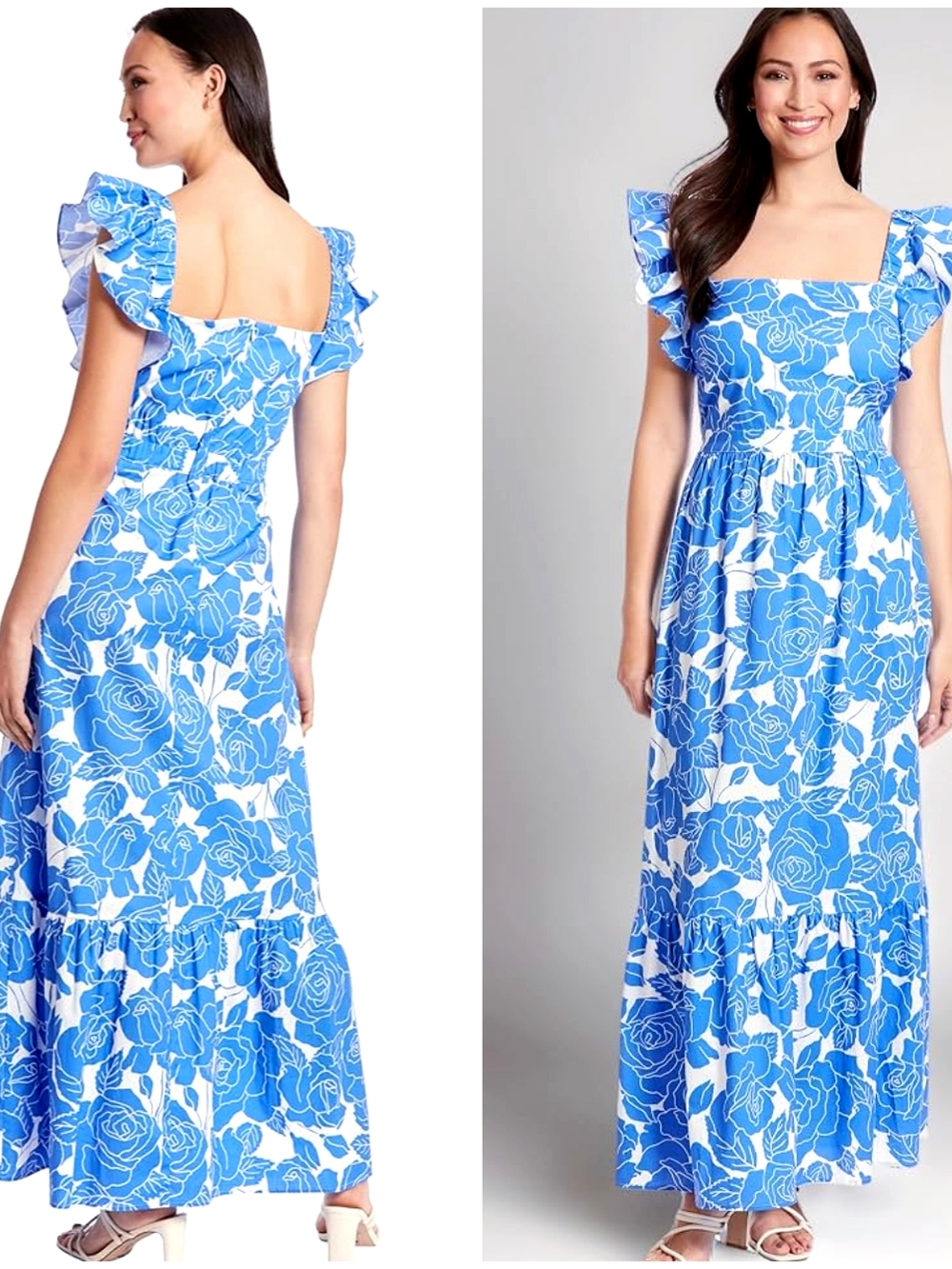 London Times, Floral Blue Square Neck Maxi Dress, NWT - Picture 2 of 2